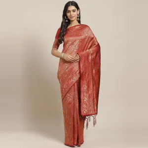 Amazing Maroon Colored Festive Wear Woven Silk Blend Saree