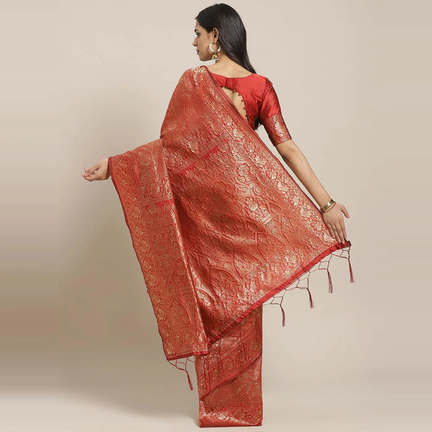 Amazing Maroon Colored Festive Wear Woven Silk Blend Saree