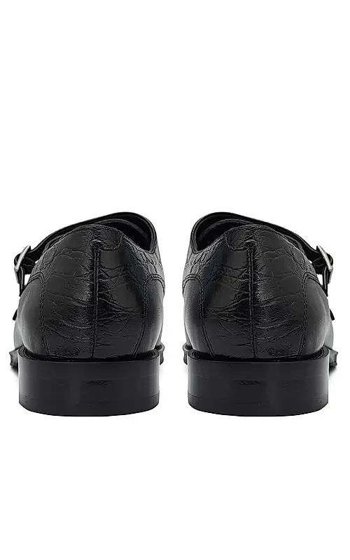 Black Croco Textured Monk Straps