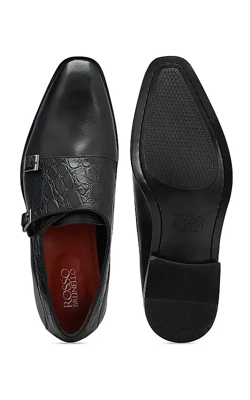 Black Croco Textured Monk Straps
