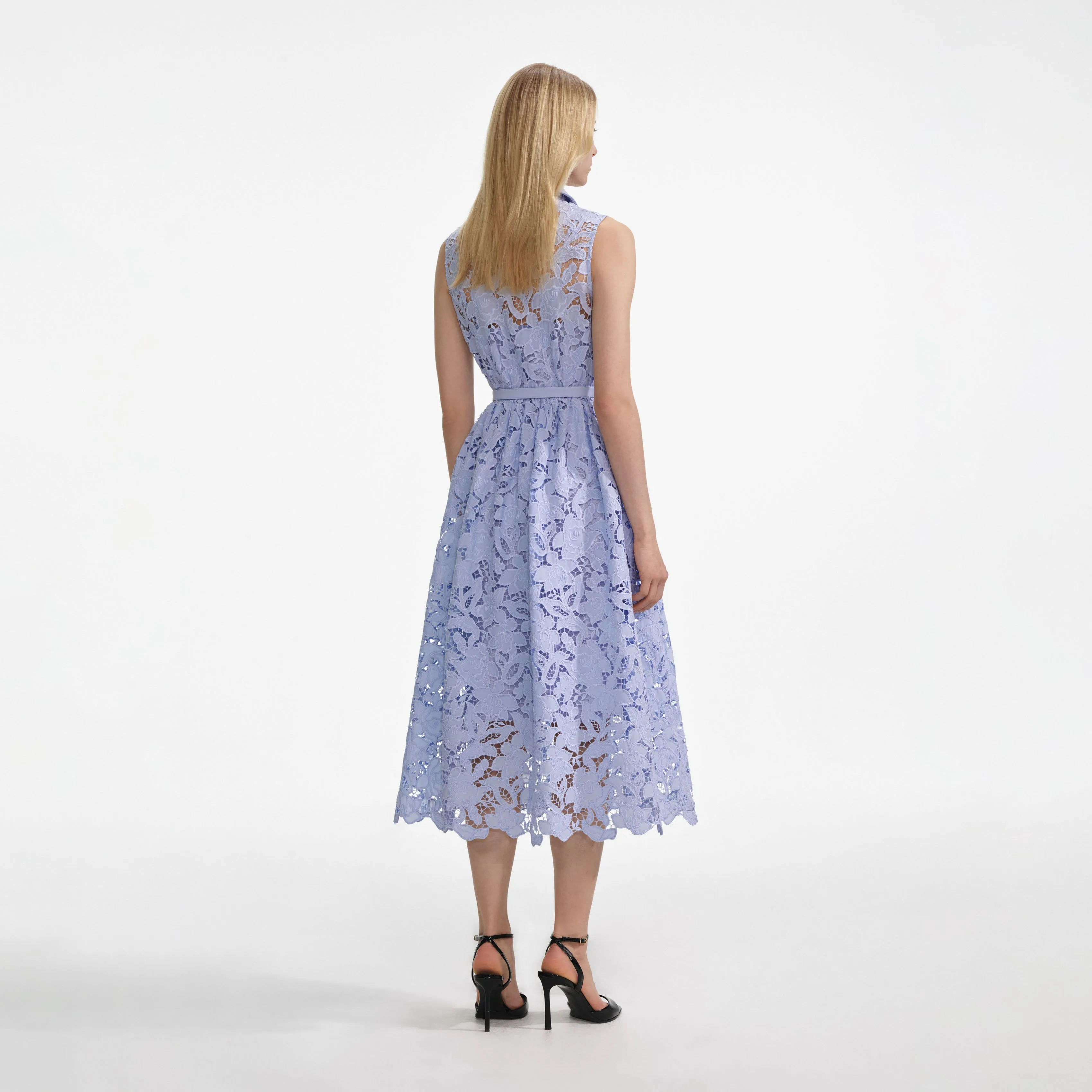 Blue Lace Sleeveless Midi Dress