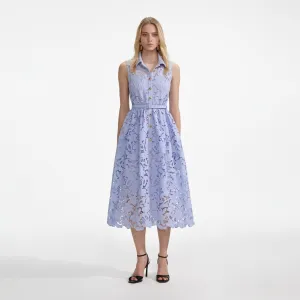 Blue Lace Sleeveless Midi Dress
