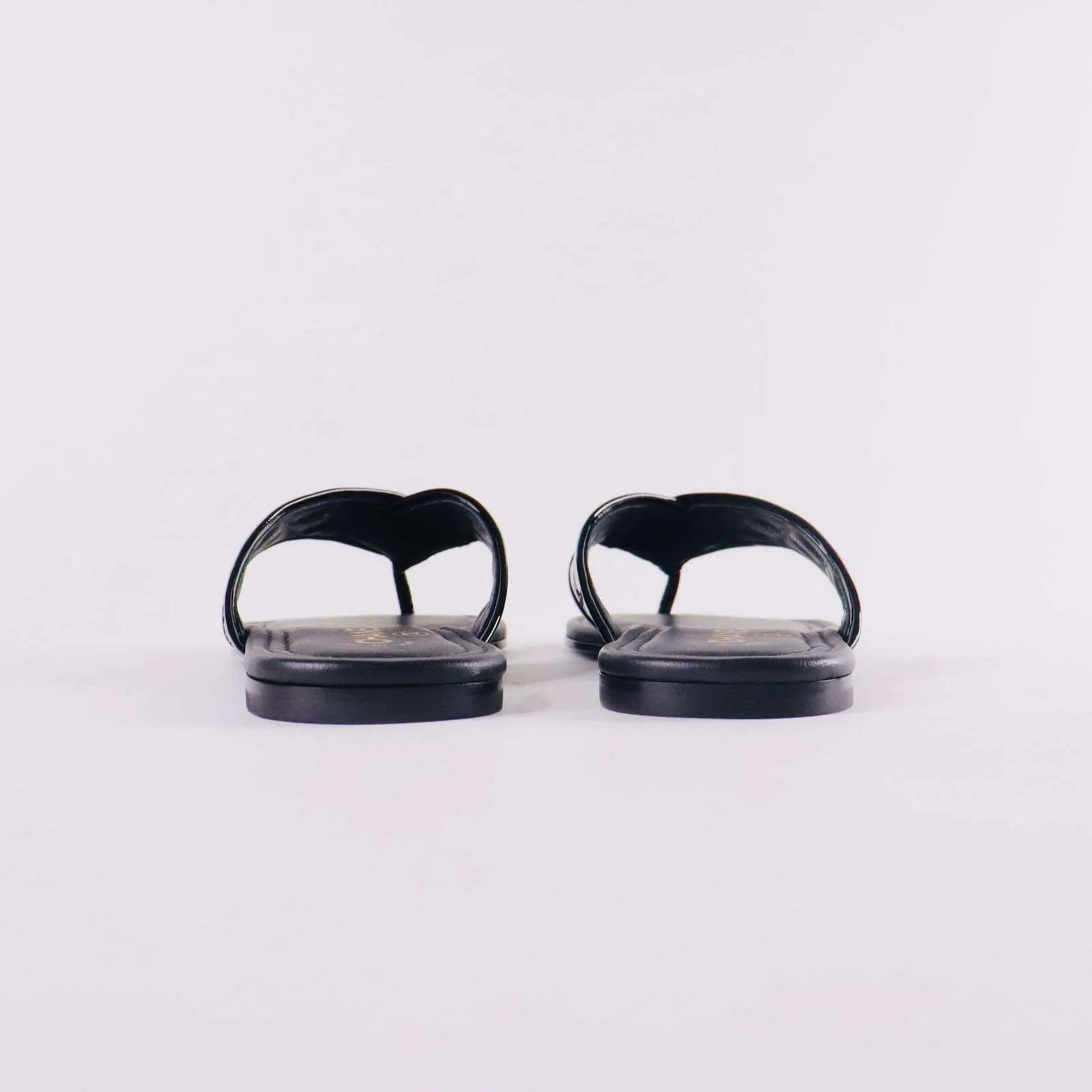 CHANEL Patent Quilted CC Sandals