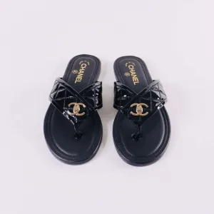 CHANEL Patent Quilted CC Sandals