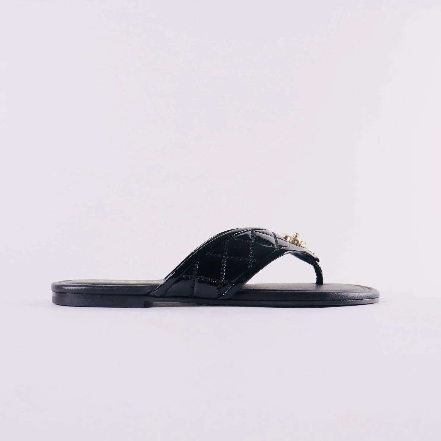 CHANEL Patent Quilted CC Sandals