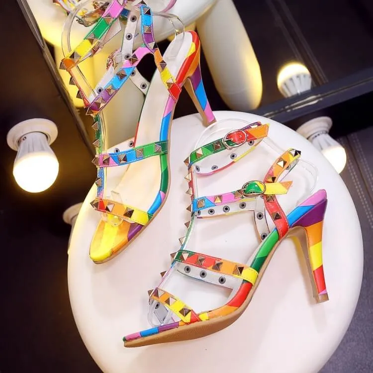 Colorful Rivets Pointed Toe Stiletto High Heels Party Shoes