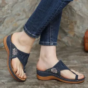 Embroidery Orthopedic Comfy Flip Flop Sandals Walking Leather Sandals 2024