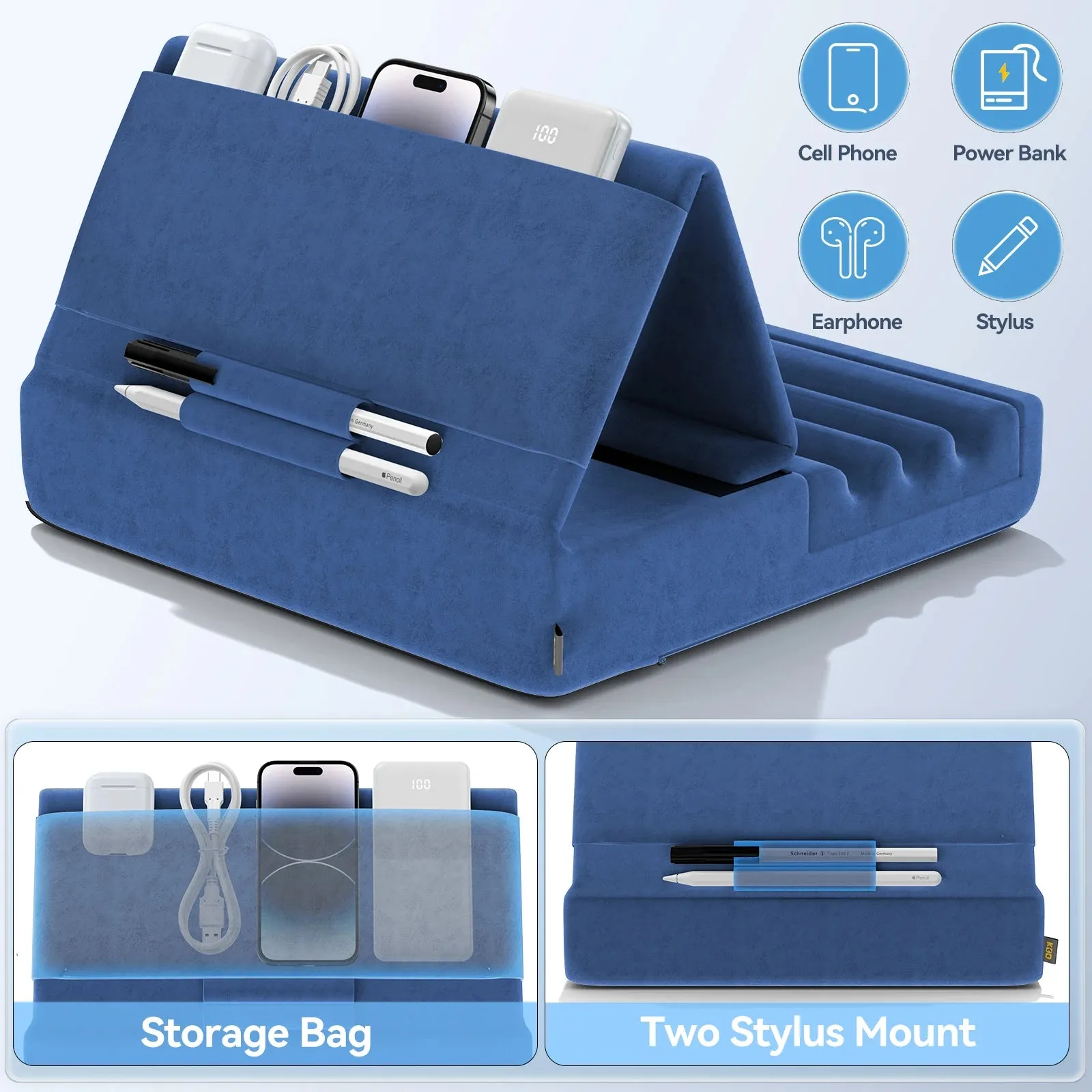 Foldable Tablet Pillow Stand Pocket Stylus Mount