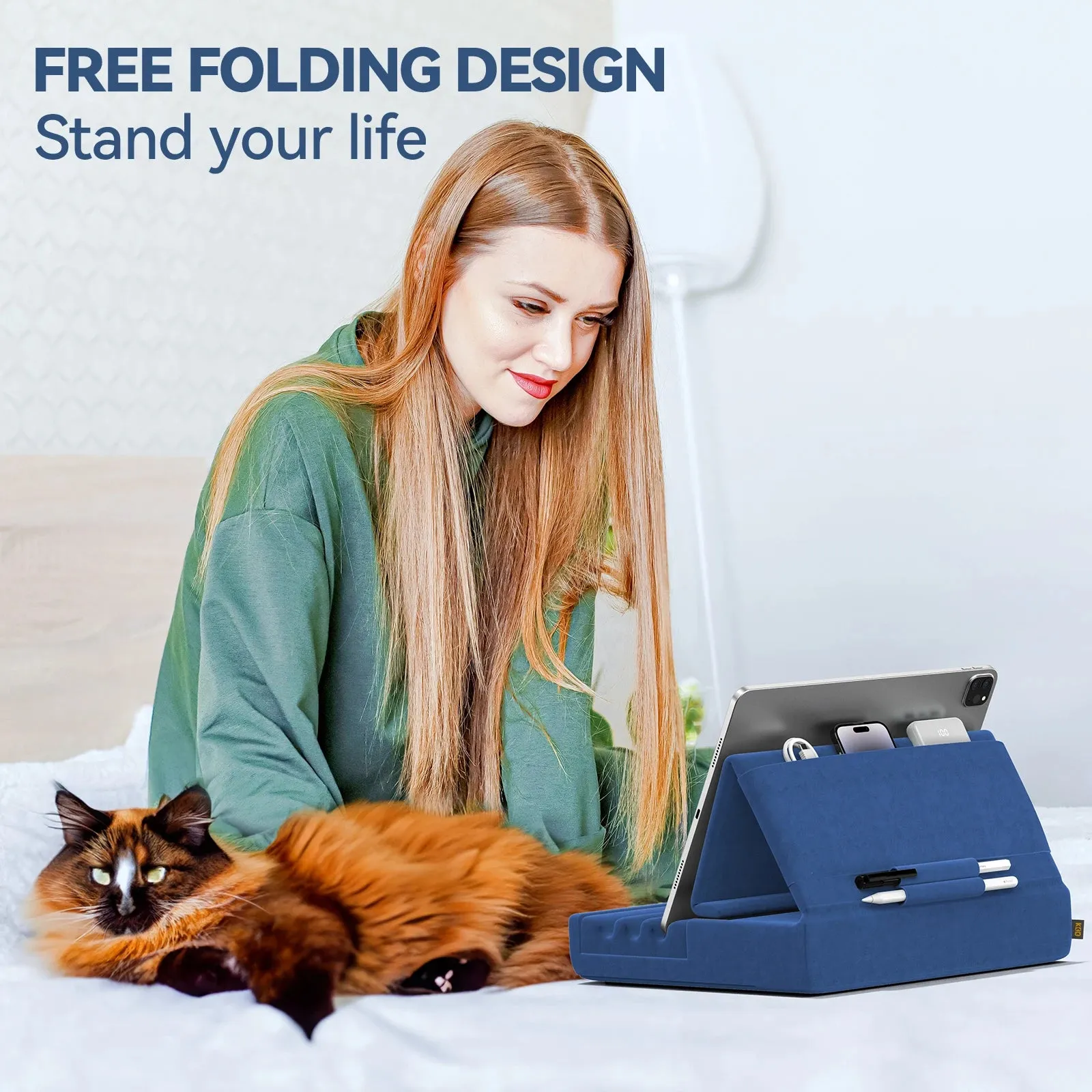 Foldable Tablet Pillow Stand Pocket Stylus Mount