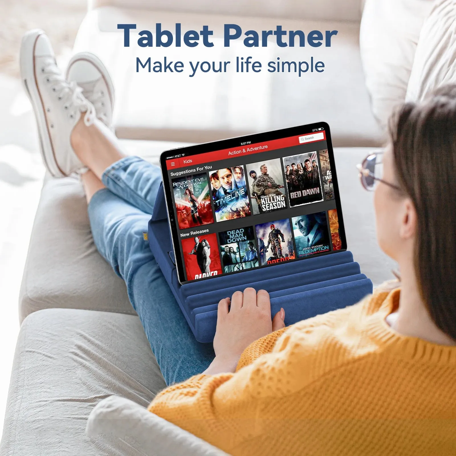 Foldable Tablet Pillow Stand Pocket Stylus Mount