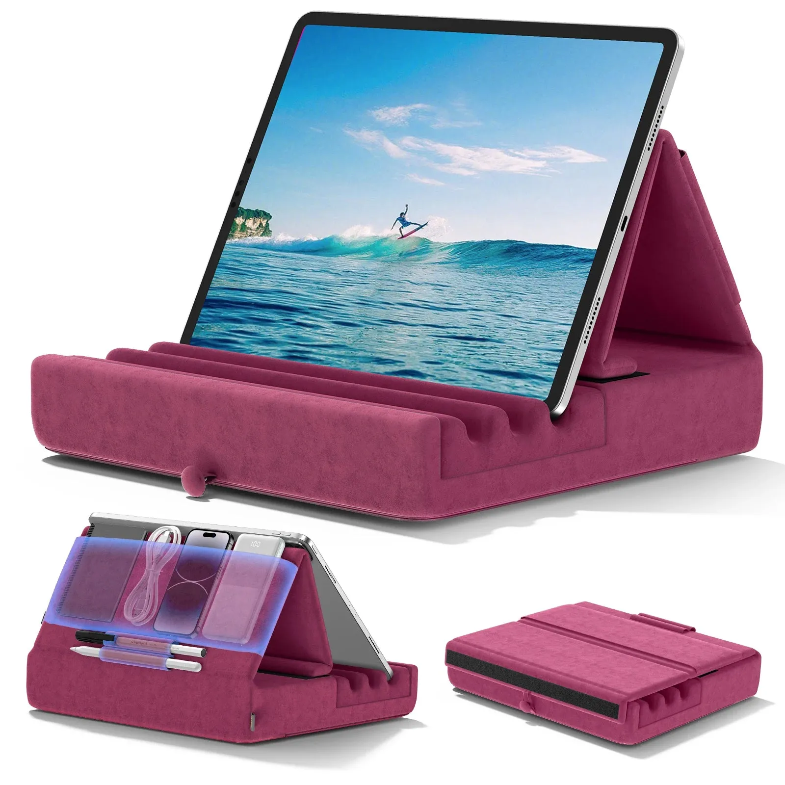 Foldable Tablet Pillow Stand Pocket Stylus Mount