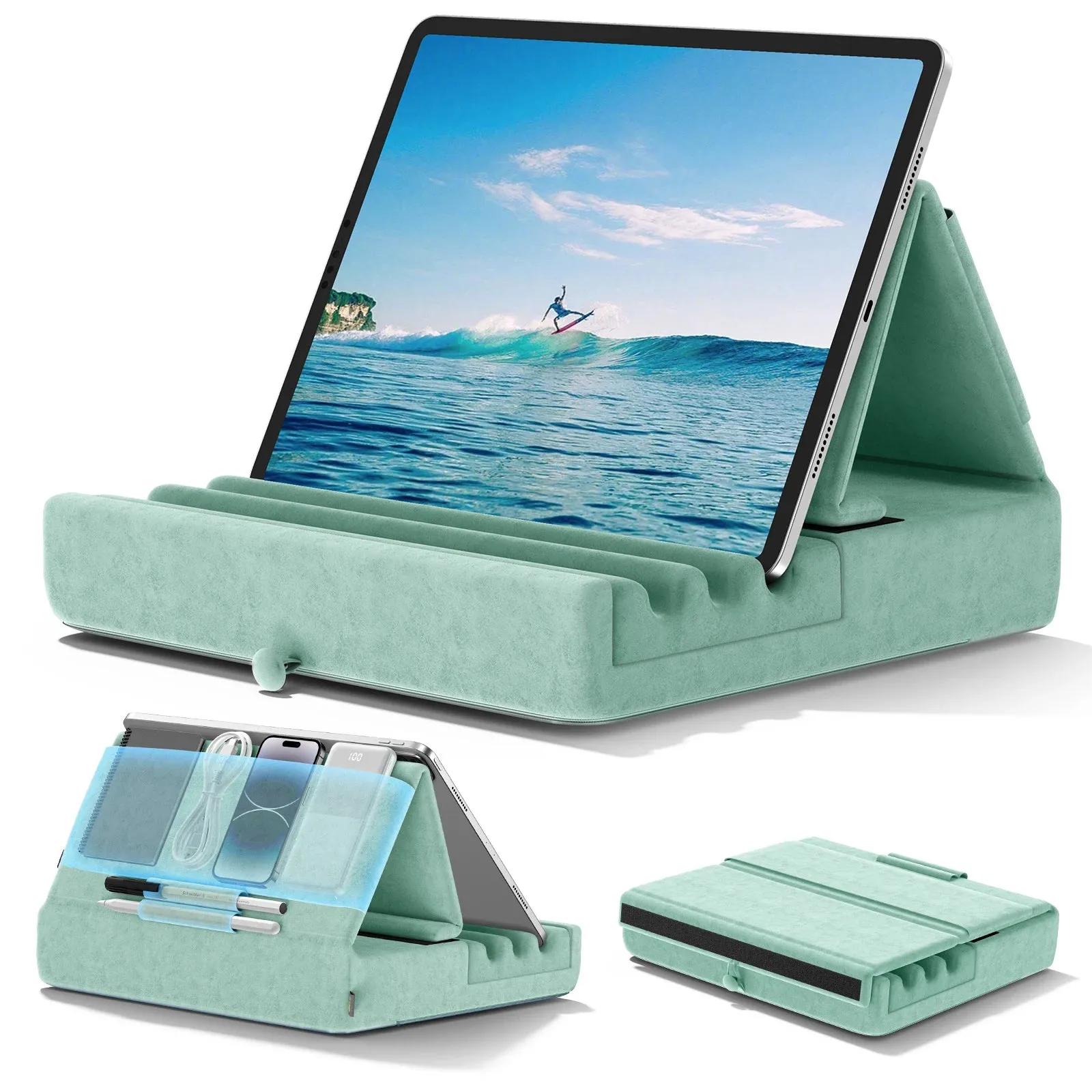 Foldable Tablet Pillow Stand Pocket Stylus Mount