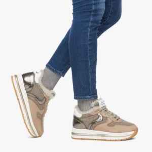 Fur Lined Platform Sneaker - Beige Grey