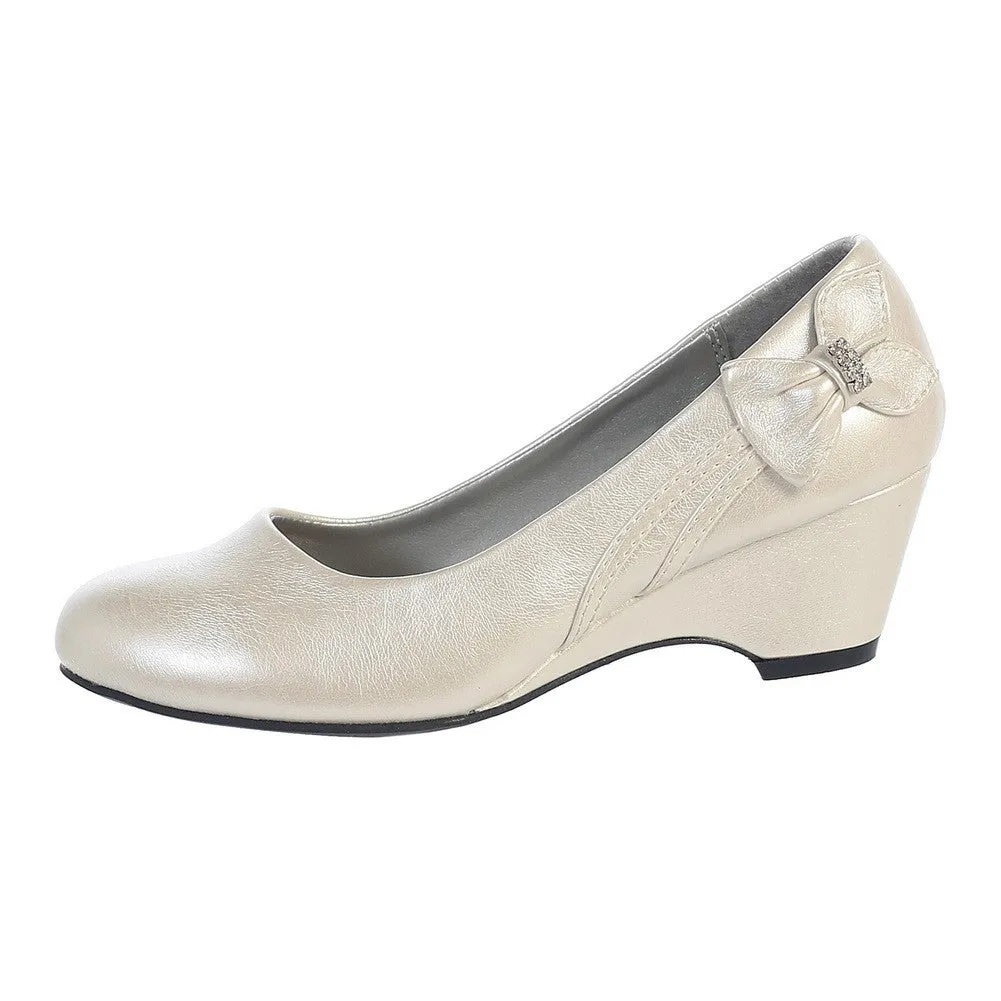 Girls Ivory Bow Gina Special Occasion Dress Wedge Shoes 9 Toddler-4 Kids