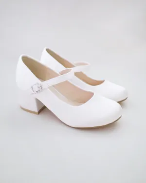 Girls Satin Mary Jane Block Heel