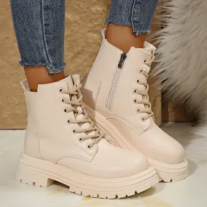 Lace Up Platform Boots with Side Zip