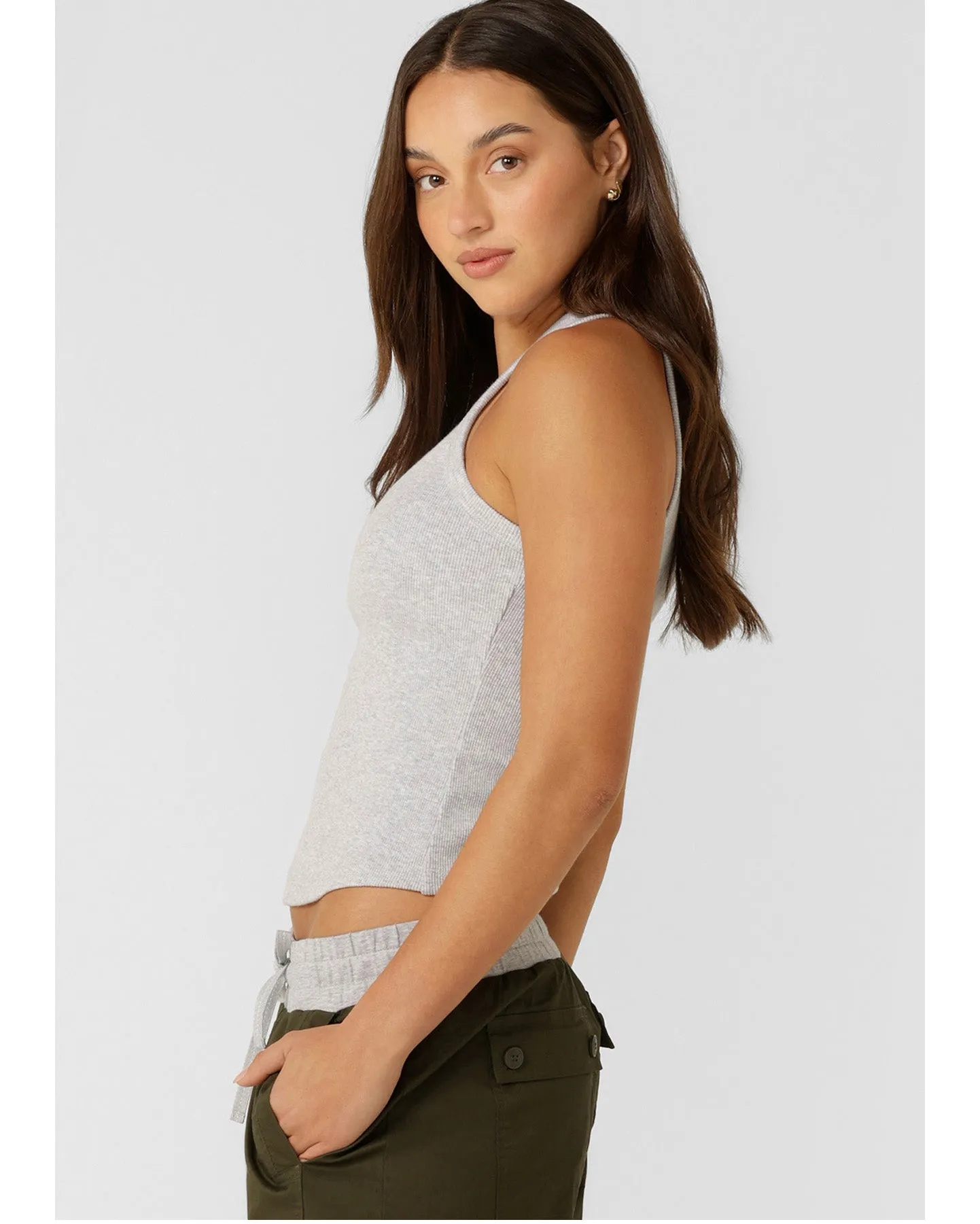 Lorna Jane Basics Rib Tank - Light Grey Marl