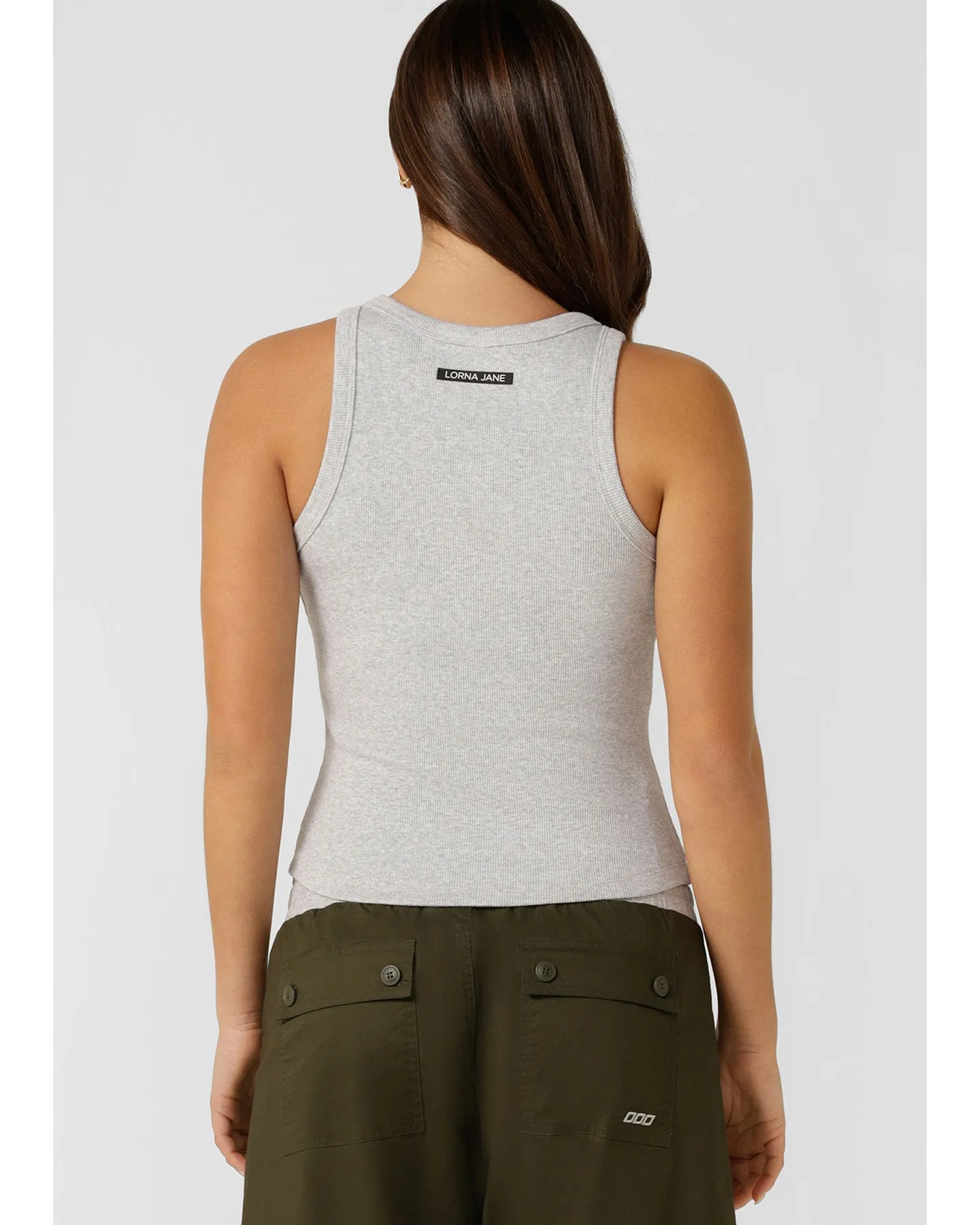 Lorna Jane Basics Rib Tank - Light Grey Marl