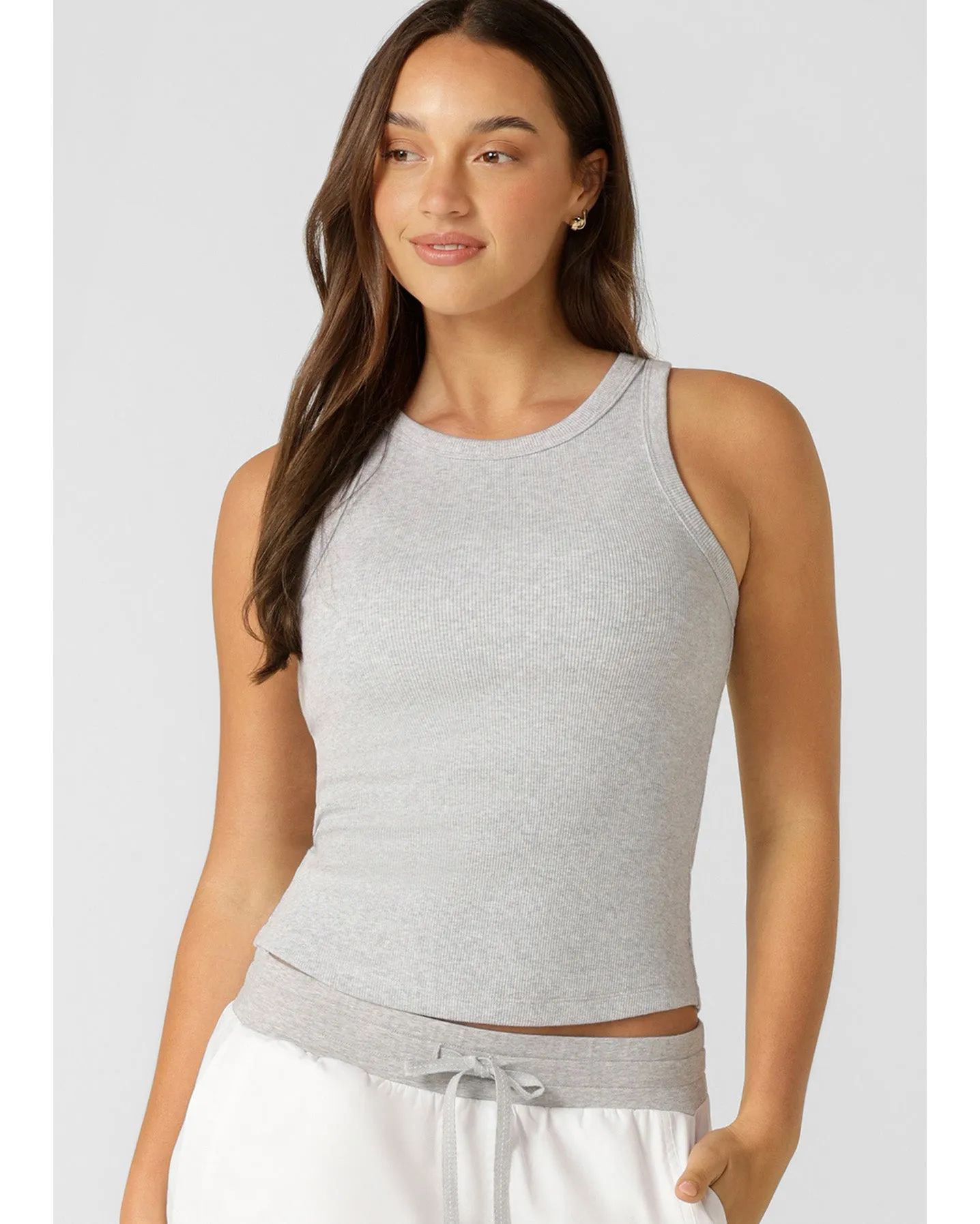 Lorna Jane Basics Rib Tank - Light Grey Marl