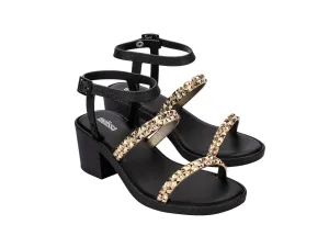 Melissa Glowing Heel AD Black Studded Block Heels Sandals For Women