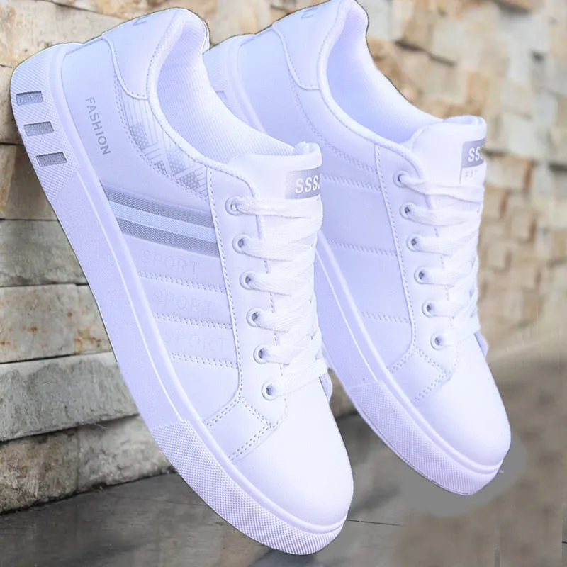Men's White Vulcanized Sneakers Cheap, Flat, Comfortable Shoes for Autumn and Spring 2024 - Sapatenis Masculine, Chaussures for Boys