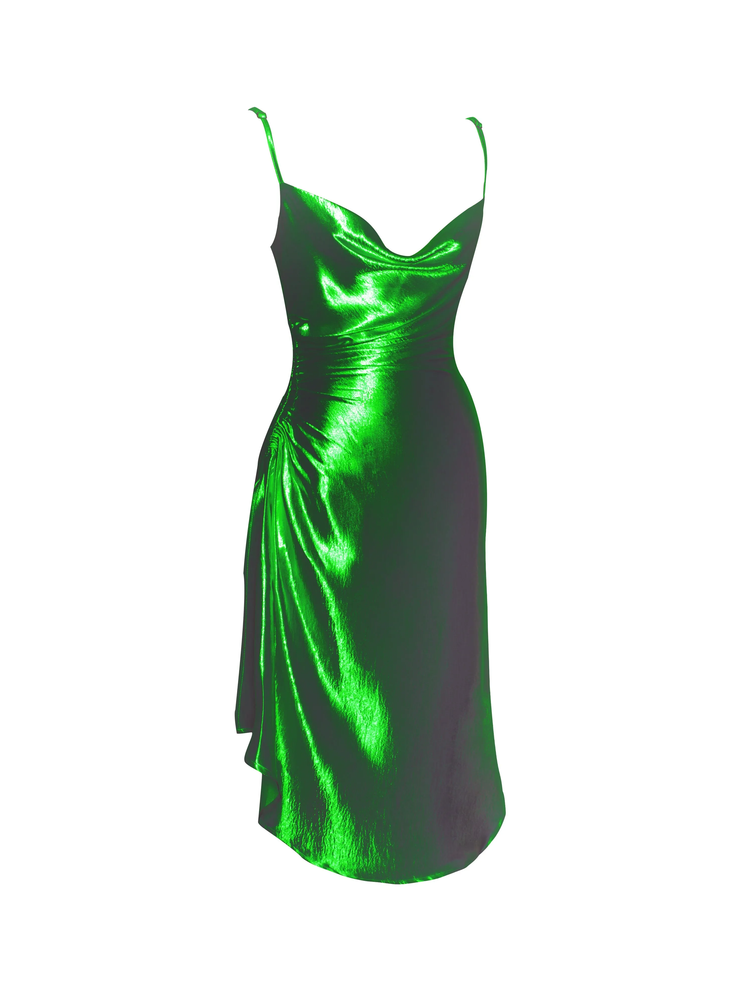 Montego Green Satin Charming Side Slit Dress