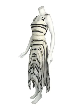 NINA Asymmetrical Hem Fit N Flare Linen Dress