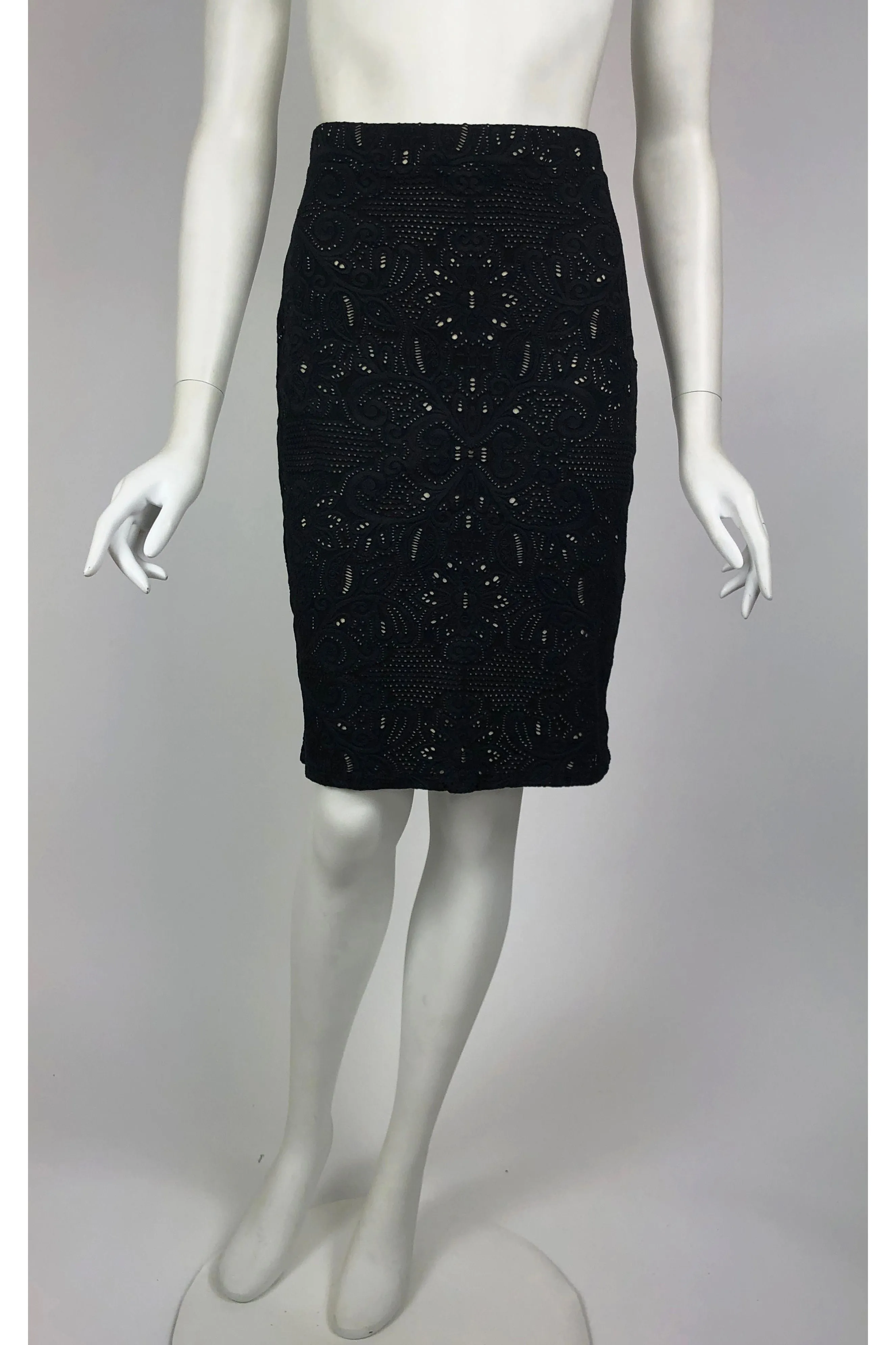 POEMA Eyelet Lace Pencil Skirt Black