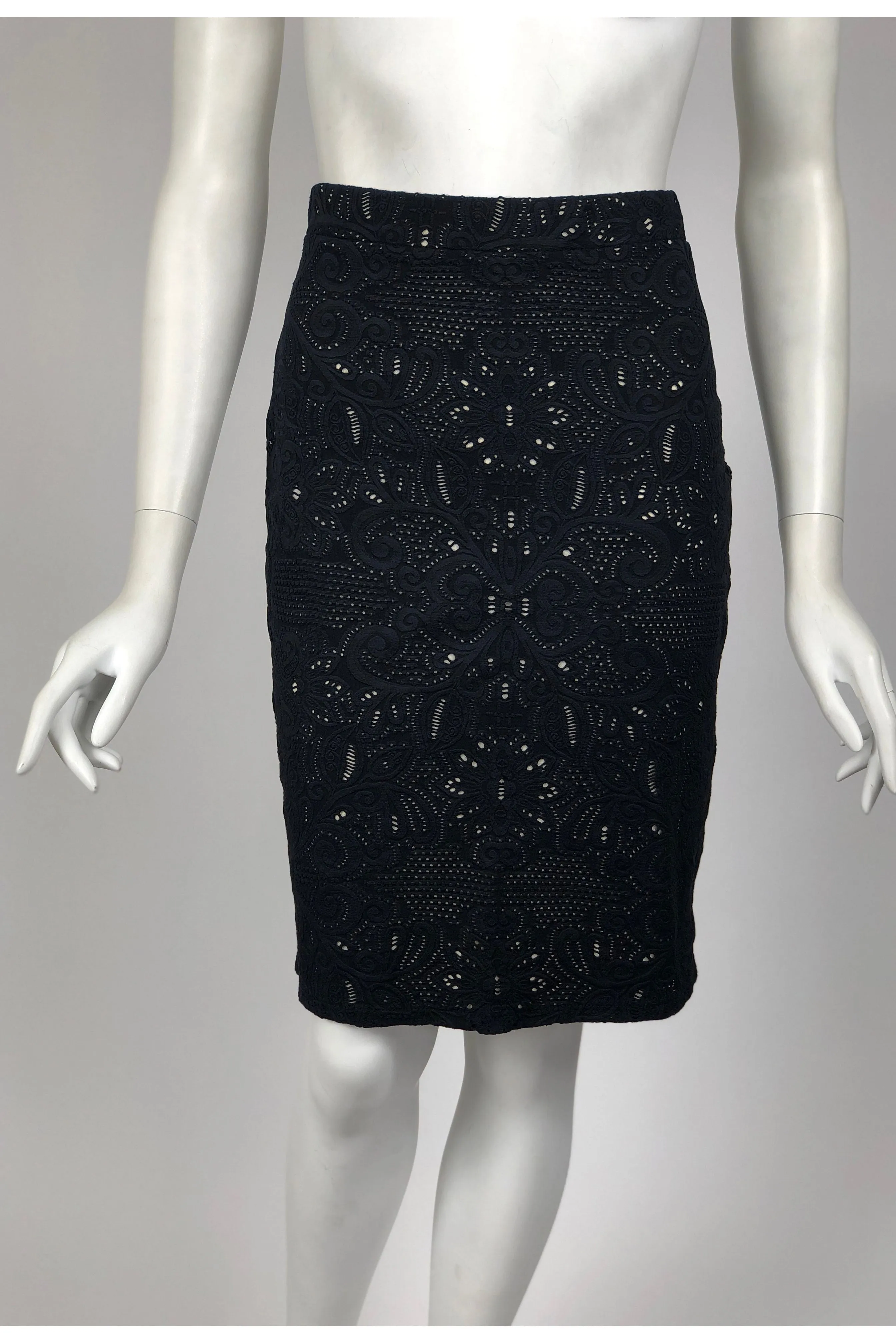 POEMA Eyelet Lace Pencil Skirt Black