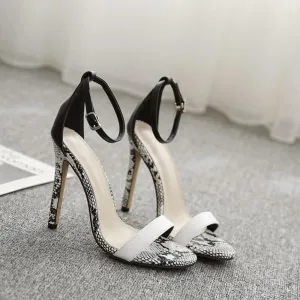 Pointed Toe Open Toe Snakeskin Sandals