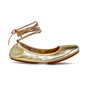 Sofia Ankle Wrap Flats - Gold