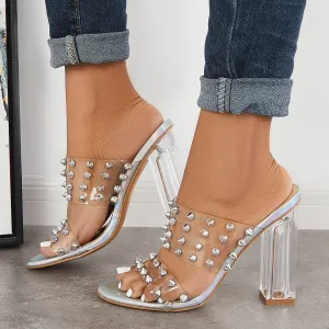 Sohiwoo  Imilybela Clear Slip On Open Toe Chunky High Heel Mule Sandals