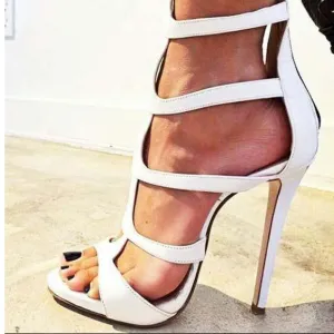 White Heel Open Toe Cutout Sandals