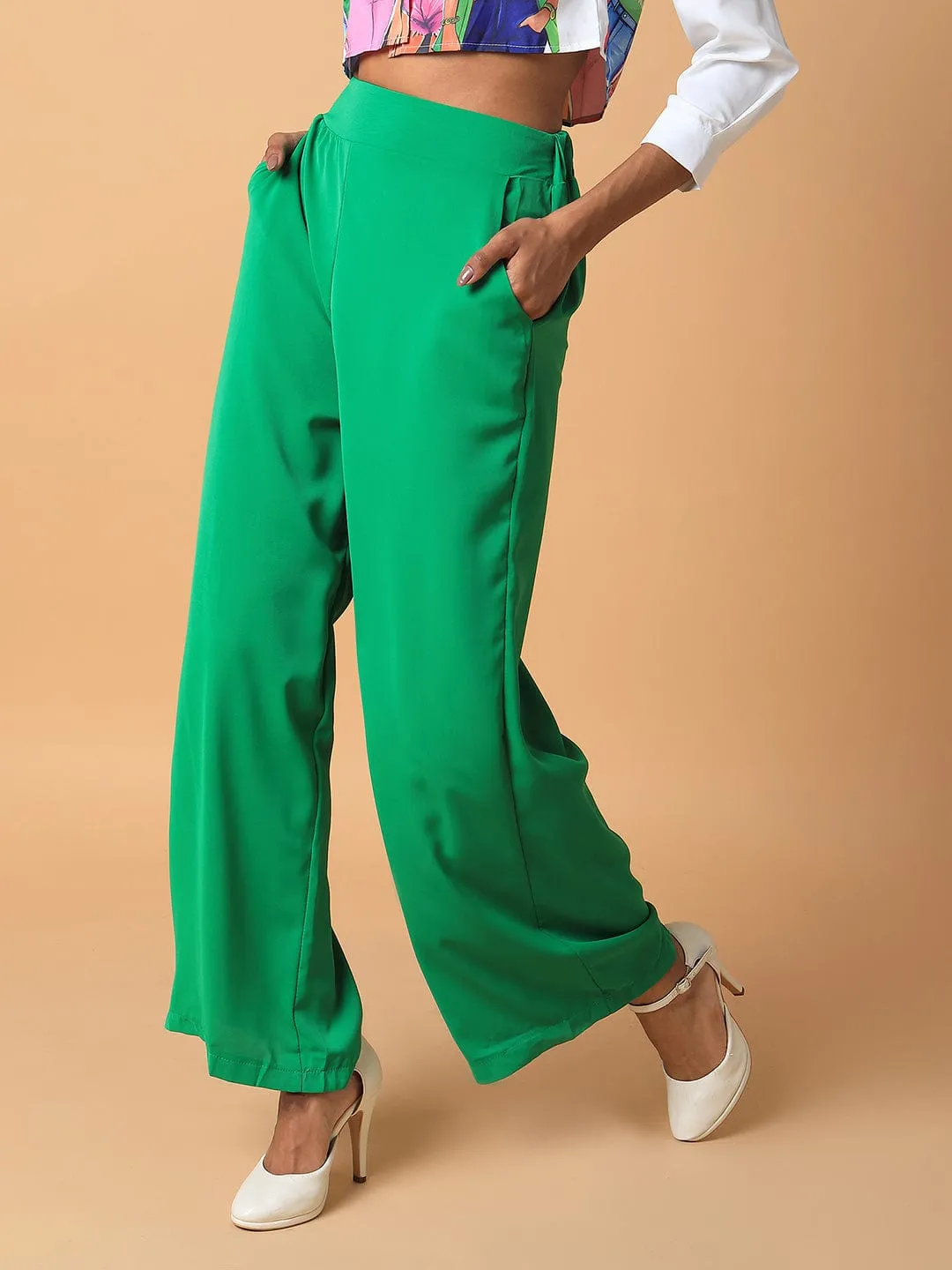 Women Green Comfort Loose Fit Trousers