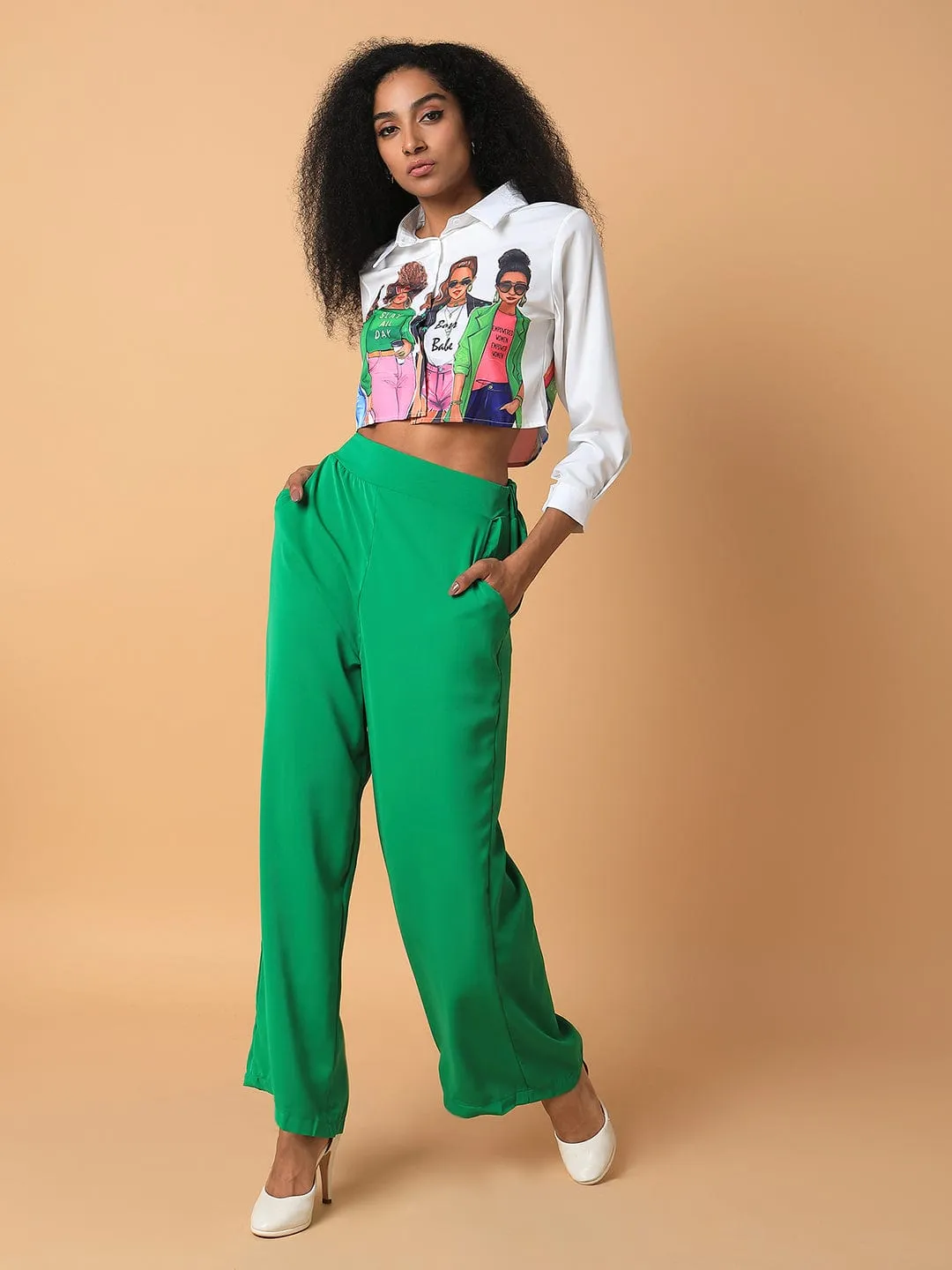 Women Green Comfort Loose Fit Trousers