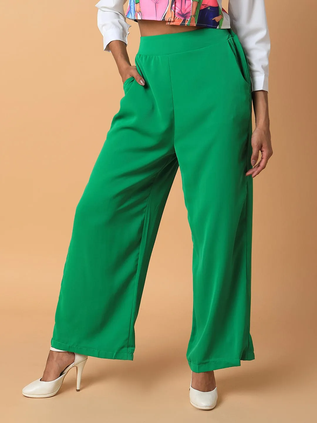 Women Green Comfort Loose Fit Trousers