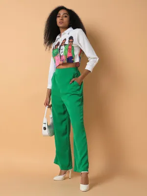 Women Green Comfort Loose Fit Trousers