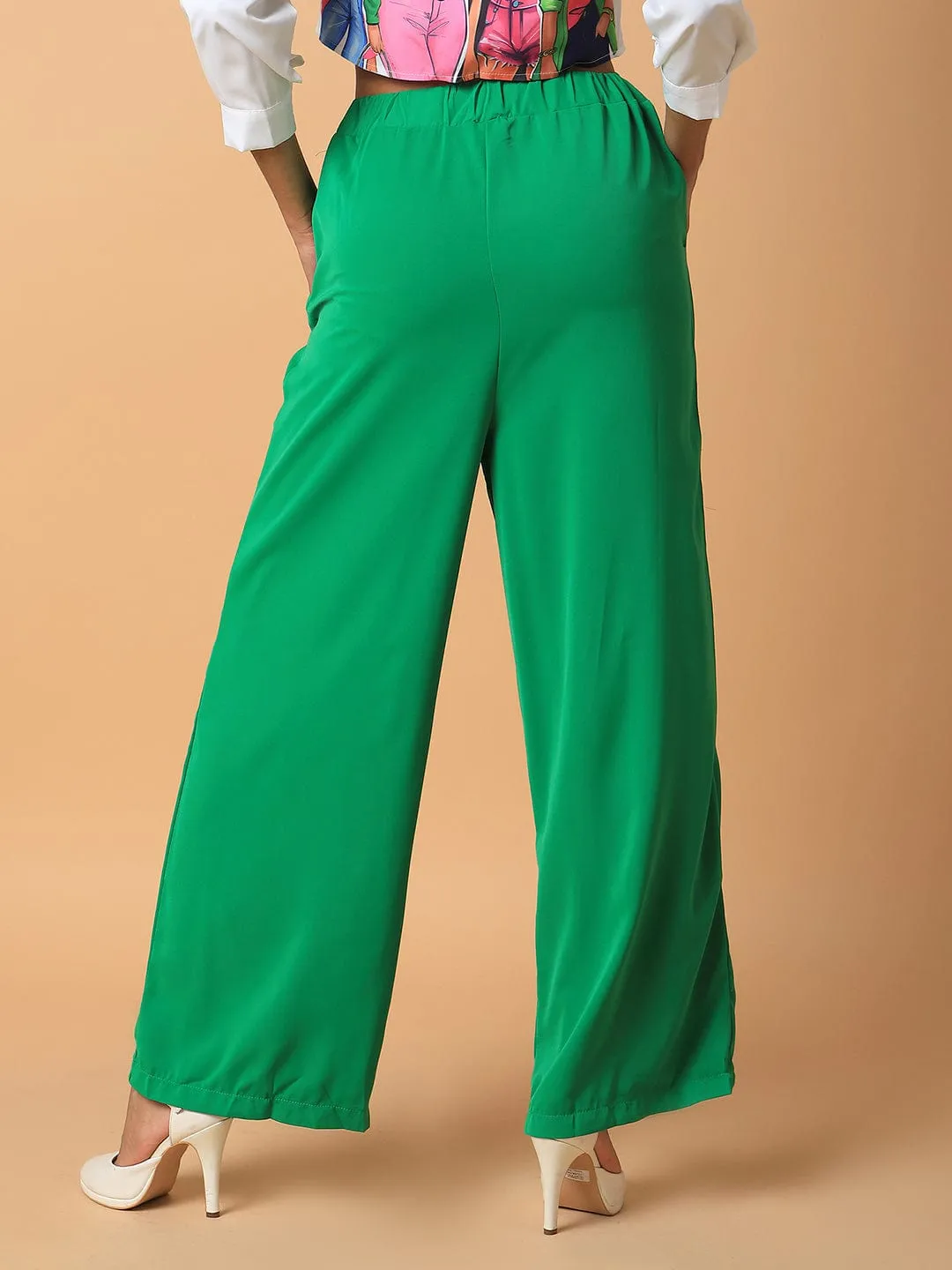 Women Green Comfort Loose Fit Trousers