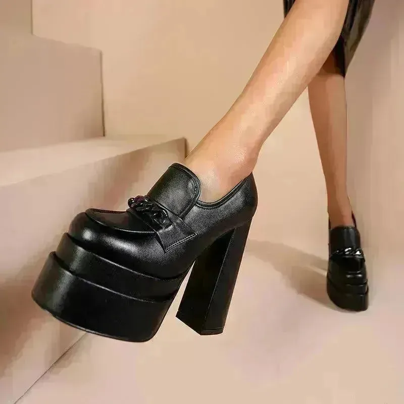 Women's High Heels Charming Platform Leather Shoes