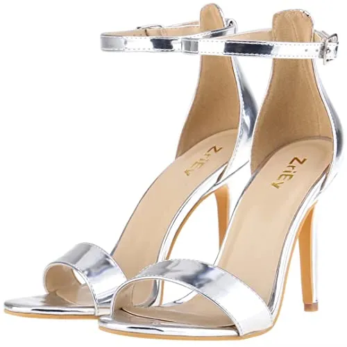 ZriEy Women's Heeled Sandals 4 Inches Open Toe Stiletto High Heels Ankle Strap Fashion Bridal Party Wedding Pump Shoes, 2.8 Inch